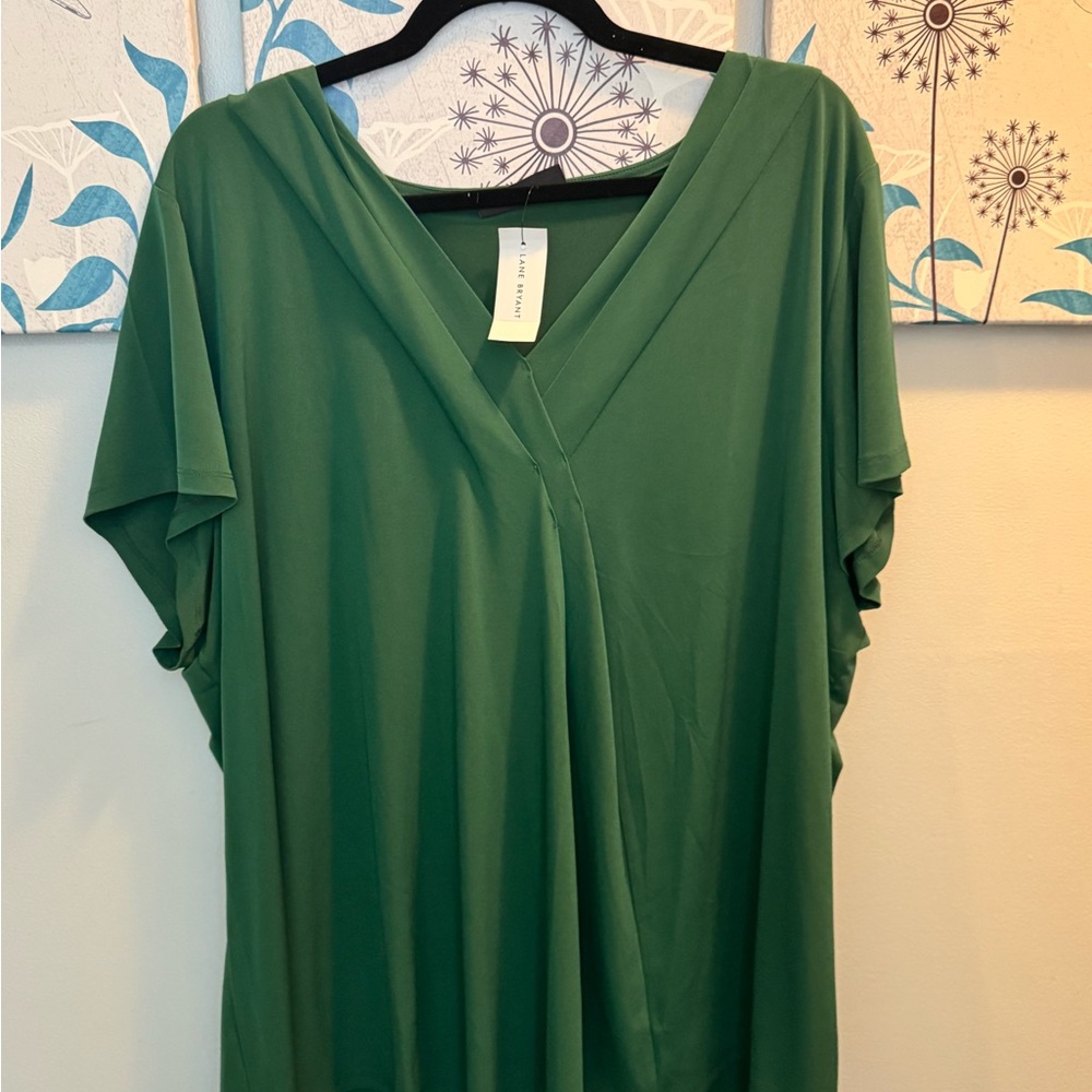 Lane Bryant Plus Size Green V-Neck Draped Womens Top NWT Size 26/28 PRCE REDUCED